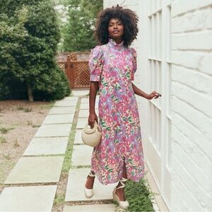 hyacinth house navy drop waist dawson midi dress Royal Blue with Baby Blue Embroidery Dowling Midi Dress
